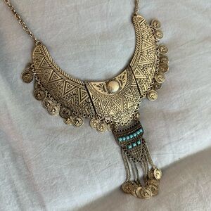 Free People Bohemian Tribal Fringe Coin Boho Bib Necklace | Statement Jewelry